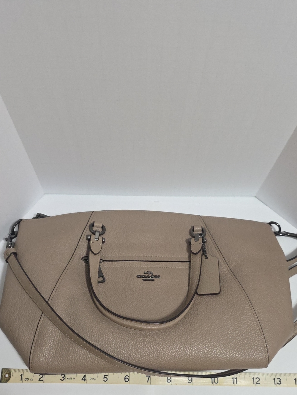 Coach Taupe Pebbled Leather Shoulder Satchel